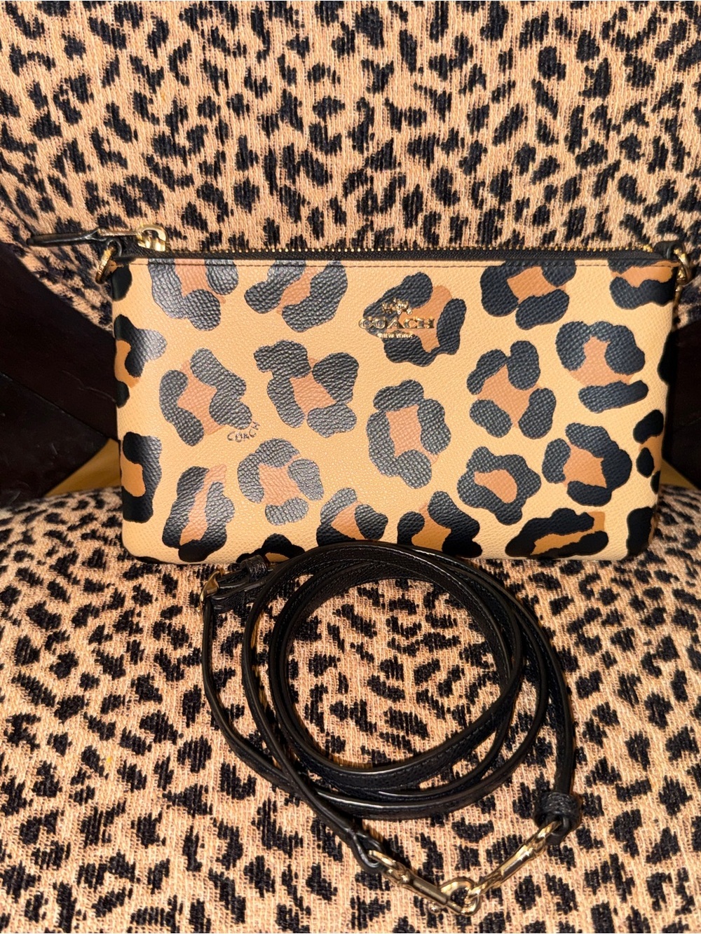 Coach Leopard Print Crossbody Bag in Tan and Black